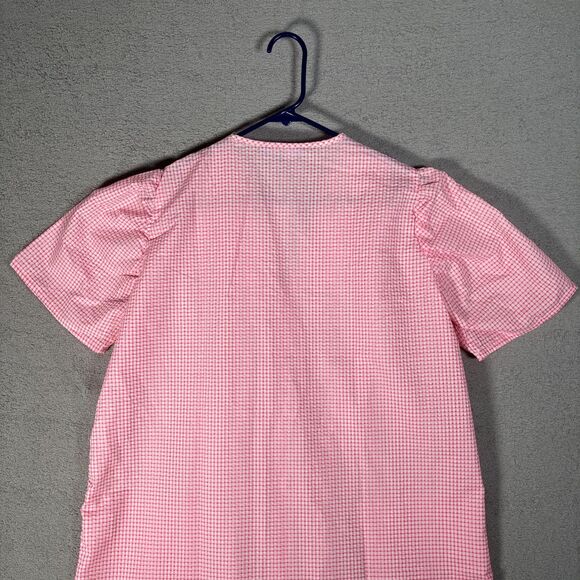 NWT Dreamcrest Night Gown Women’s Size L‎ Coral Gingham Plaid Pearl Snap Muumuu - Picture 10 of 12